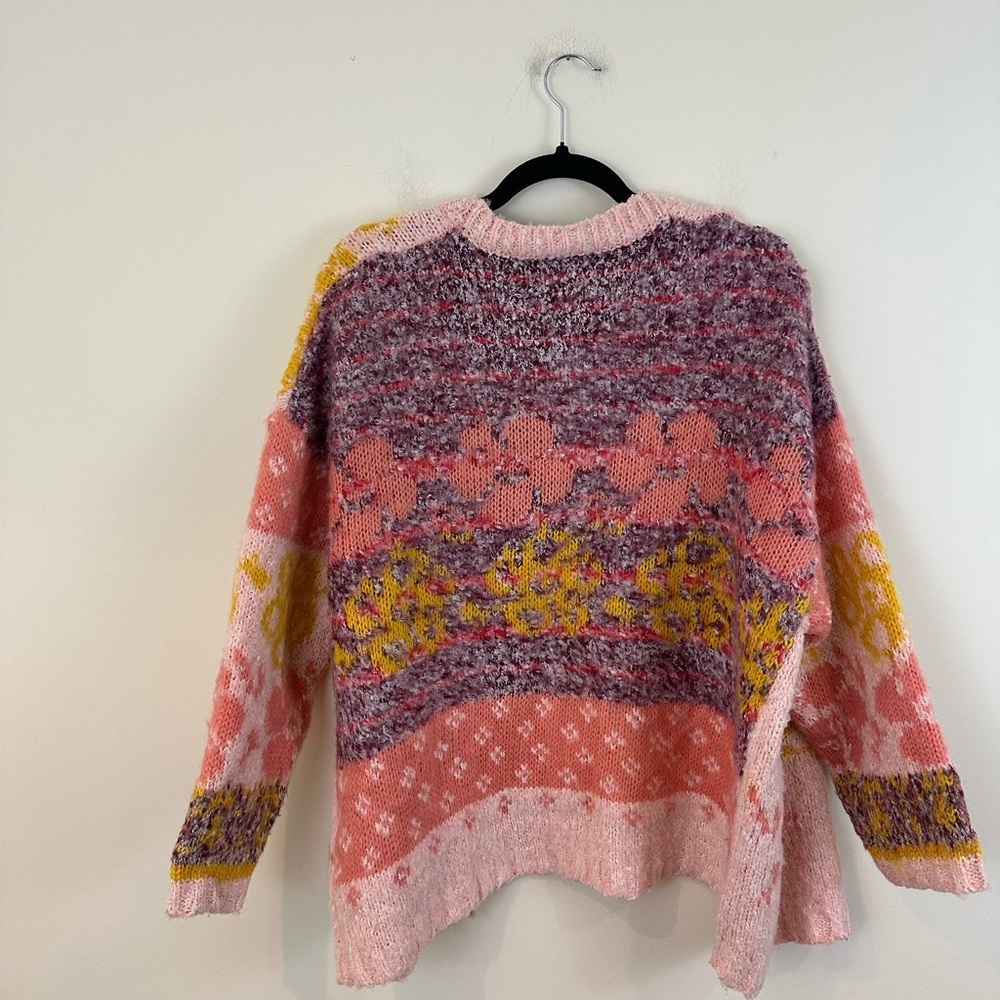 &Merci Colorful Pink Floral Open Cardigan Sweater Oversized Size Small - Picture 6 of 6